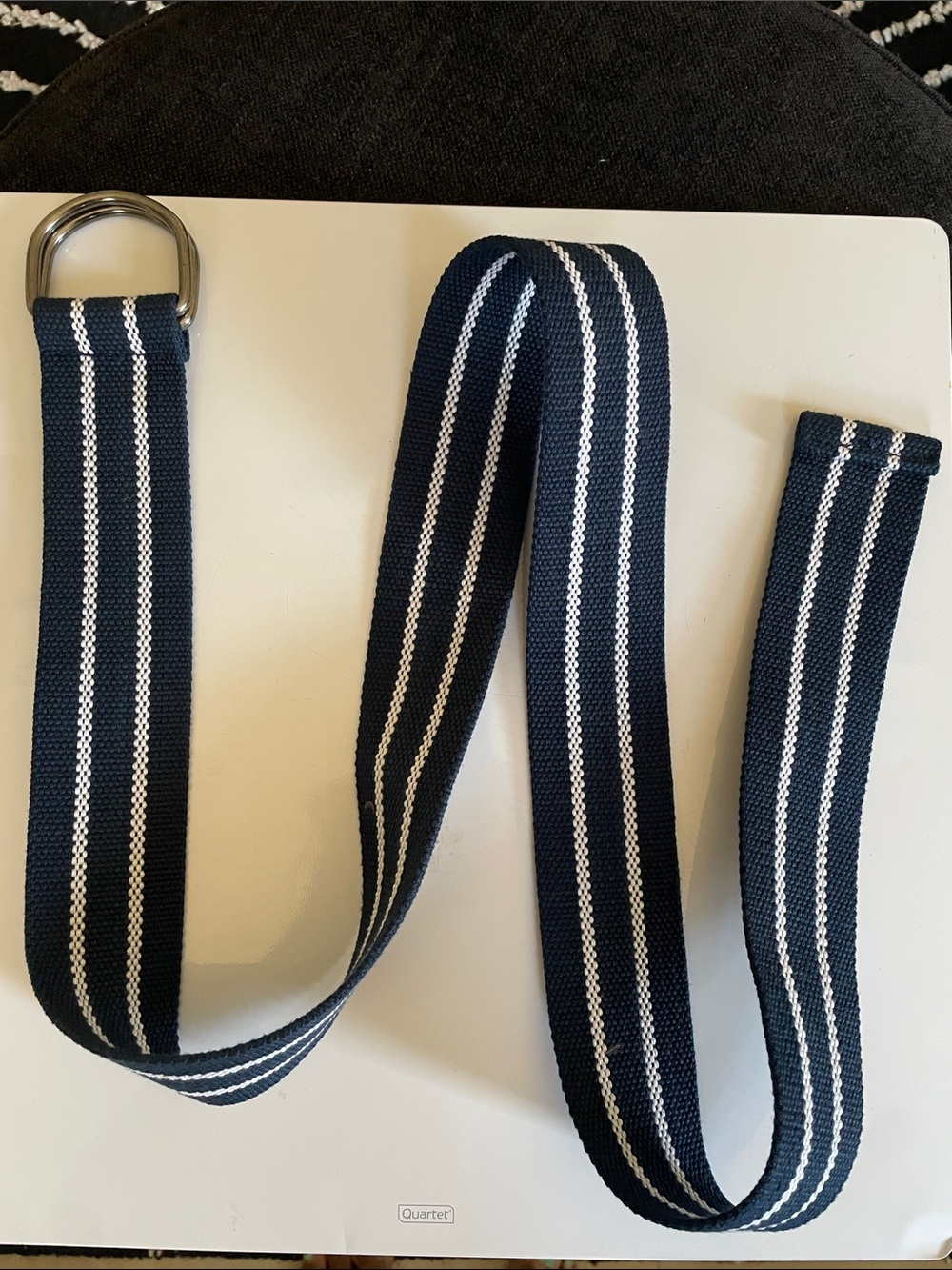 Striped Navy Blue Canvas D-Ring Belt